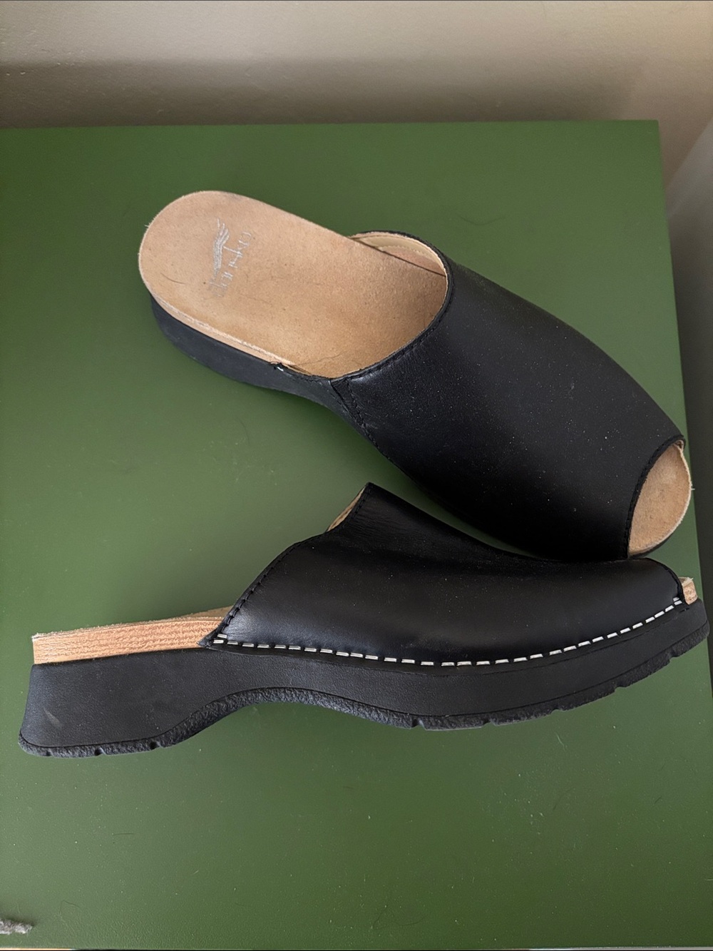 Dansko Black Leather Peep-Toe Clogs - Picture 2 of 3